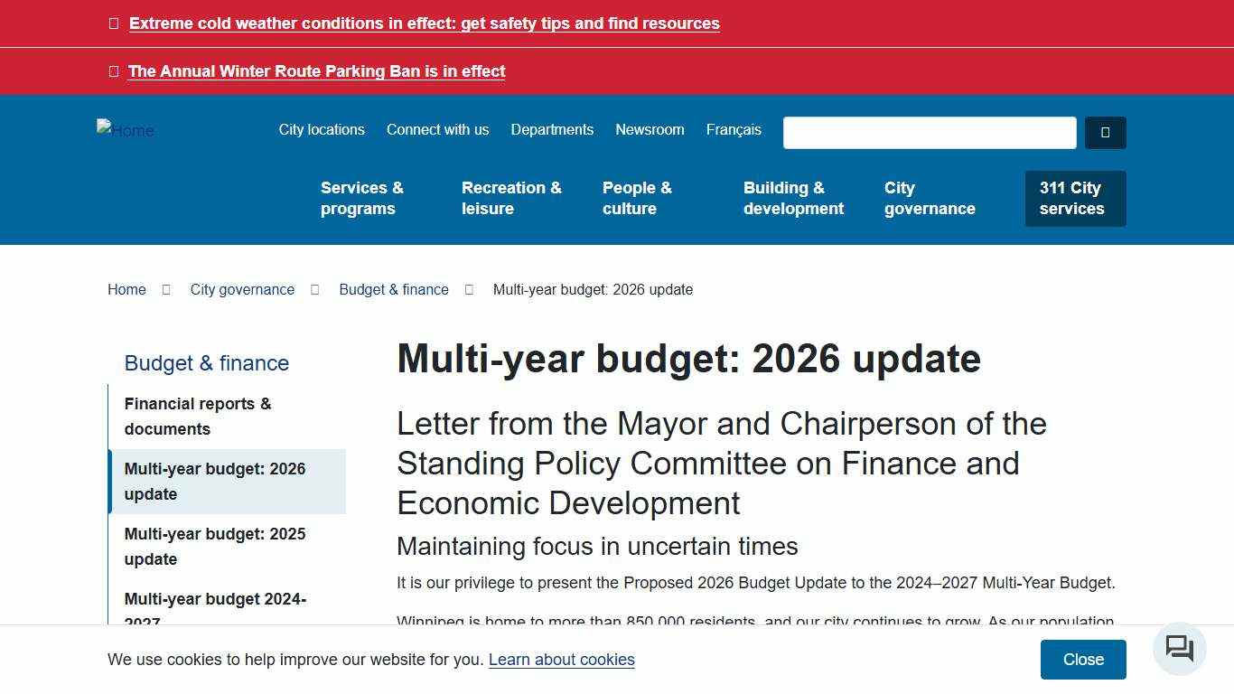 Multi-year budget: 2026 update City of Winnipeg