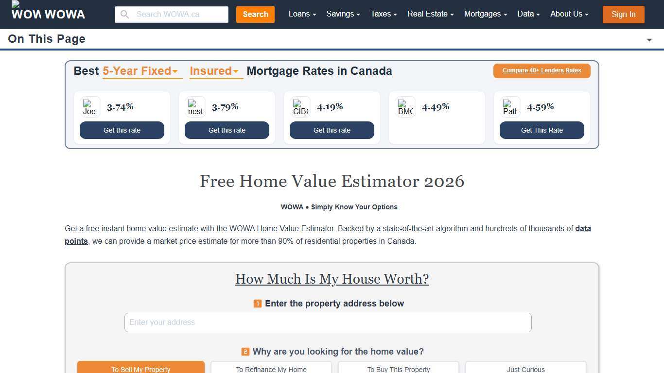 Free Home Value Estimator 2026 WOWA.ca